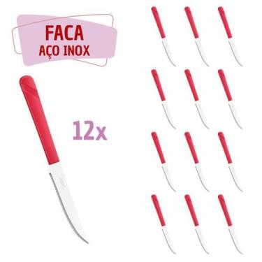 Imagem de Jogo 12 Facas Aço Inox Plástico Vermelho Luna Casa Almoço - Taumer, Lu