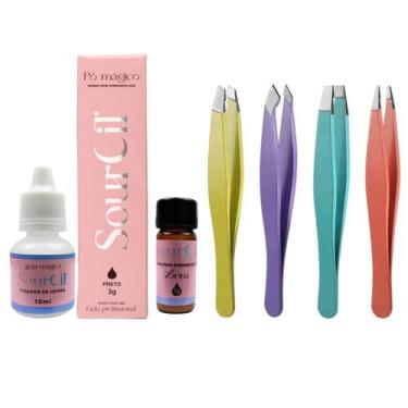 Imagem de Henna SourCil Sobrancelha Pó Magico Completo E 4 Pinças Profissionais 