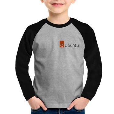 Imagem de Camiseta Raglan Infantil Ubuntu Linux Manga Longa - Foca na Moda, Cinz