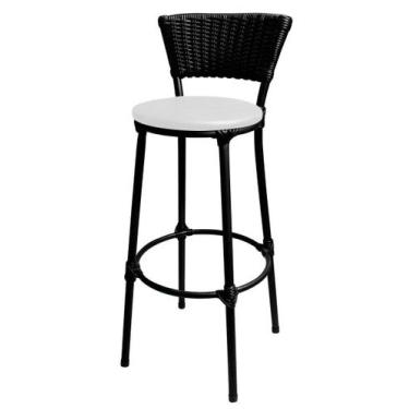 Imagem de Banqueta Bistrô Cuba Aço Junco Sintético Preto Assento Branco - MetalC