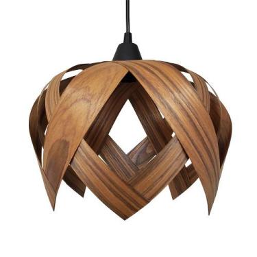 Imagem de Luminária Lustre Pendente E27 Madeira Teto Sala Cozinha Lúpulo M Cor P