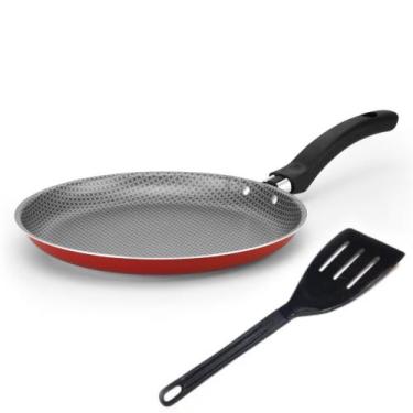Imagem de Frigideira Panquequeira Tapioqueira Antiaderente Vermelha N 22 + Espát