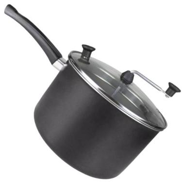 Imagem de Panela de Pipoca Caldeirão Com Cabo Tampa Vidro Haste Giratorio Preta 