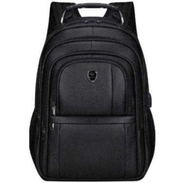 Imagem de Mochila Bolsa Couro Reforçada Saida Fone de Ouvido Cabo Usb Executiva 