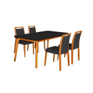 Imagem de Mesa Jantar Luxo Jade 160x90cm Preto com 4 Cadeiras Estofadas Veludo P