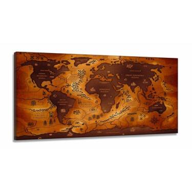 Imagem de Quadros Decorativos Mapa Mundi Vintage Geografia em Tecido Canvas 130x