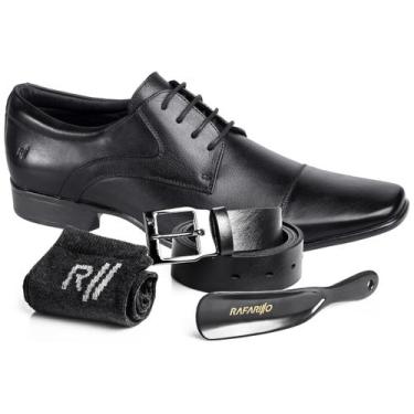 Imagem de Kit Sapato Social + Cinto + Meia + Calçadeira Rafarillo Em Couro Preto