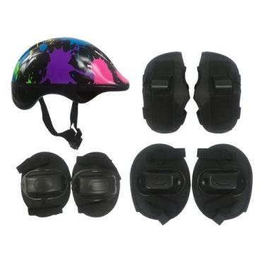 Imagem de Kit De Proteção C/ Capacete Joelheiras Cotoveleiras Infantil DMR5488 -