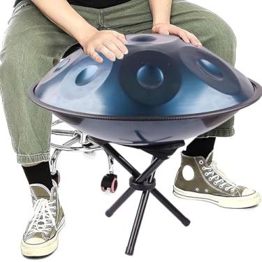 Imagem de Tambor Handpan de 22 polegadas, instrumento de percussão de tom de 9/10/12 notas 432 Hz/440 Hz com tripé de tambor, tambor de língua de aço para iniciantes e jogadores profissionais, BLUE_9