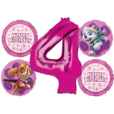 Imagem de Skye and Everest Artigos de festa de 4º aniversário menina pata filhotes em patrulha balões buquê decorações 5 unidades
