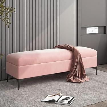 Imagem de Banco otomano de armazenamento, banco de armazenamento estofado de veludo na extremidade da cama, banco de quarto de armazenamento premium com armazenamento, sem necessidade de montar, rosa, 90 x 40 x