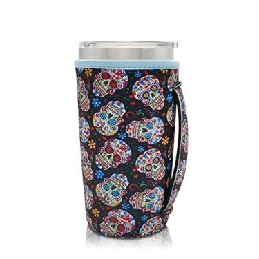 Imagem de Suporte de capa de copo com isolamento de neoprene compatível com copo de 590 ml, YETI Rambler de 590 ml, SUNWILL, RTIC, Trenta, a maioria das xícaras de café geladas (Sugar Skull)
