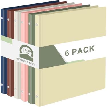 Imagem de Fulmoon Pacote com 6 fichários de plástico com 3 anéis, cores sortidas, econômico, flexível, fichário de apresentação com bolso para reuniões escolares de escritório (cor boho, 1,27 cm)