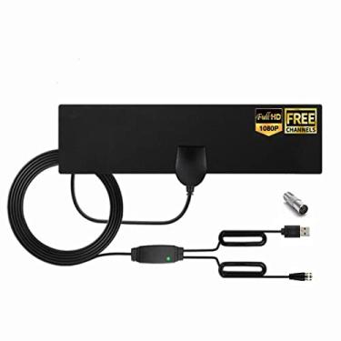 Imagem de Antena de TV para Smart TV Amplificada HDTV Digital Longo Alcance de 150 milhas Suporte 720p 1080i 1080p e todas as televisões - Amplificador de sinal de amplificador de interruptor inteligente interno - 2,7 m de cabo coaxial de alto desempenho