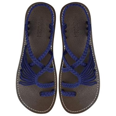 Imagem de Capana Sandálias de corda para mulheres - Sandálias femininas tecidas à mão, sandálias boho, sandálias de caminhada, sandálias de praia, sandálias de palha, sandálias de tiras, sandálias de água para mulheres - Comuna (versão mais recente), Lápis azul, 11