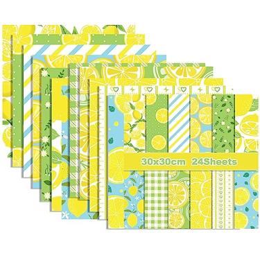 Imagem de GLKTOPO Cartolina dupla face com padrão de limão de 30,5 x 30,5 cm, 24 folhas, papel decorativo para artesanato, para fazer cartões, agendas, decoração estética de quarto, colagem de parede