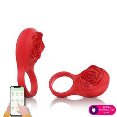 Imagem de Anel Peniano Vibratório com Controle por Aplicativo, Formato de Rosa, USB RECARREGAVEL
