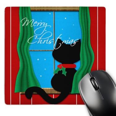 Imagem de 3dRose Mouse pad LLC 20 x 20 x 0,63 cm, Merry Christmas - Gato preto fofo na janela de neve (mp_155257_1)