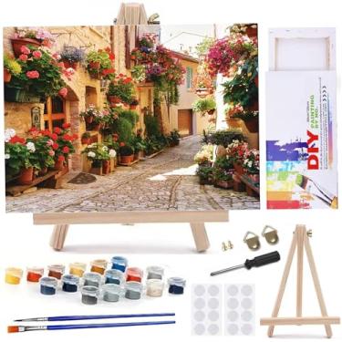 Imagem de MaiMMaledy Kit de pintura por números para adultos iniciantes 20 x 30 cm de comprimento com pintura de desenho emoldurado funciona com cavalete triangular de madeira, pigmento acrílico, becos urbanos