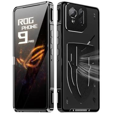 Imagem de LOVE MEI Capa à prova de choque compatível com ASUS ROG Phone 9 Pro/9, moldura de metal + capa traseira de policarbonato fosco [ultrafina] com proteção de lente (preto)