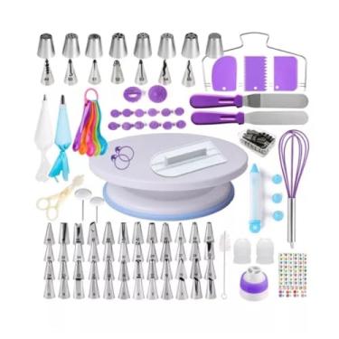 Imagem de Kit de Confeitaria Profissional, 137 Peças, com Base Giratória, Bicos de Confeitar, Espátulas e Acessórios, Roxo