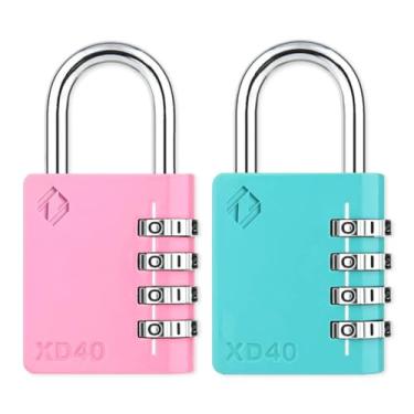 Imagem de Zarker Trava de combinação XD40, cadeado de 4 dígitos para academia, escola, esportes, armário, cerca, caixa de ferramentas, estojo, armazenamento de ferrolho (pacote com 2, rosa, esmeralda)