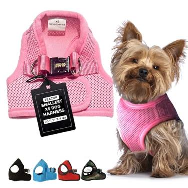 Imagem de Snazzi Pet Peitoral macio para cães pequenos, sem puxão, PPP, para xícara de chá, chihuahua, Yorkie, Pomeranian, para cachorrinhos, malha rosa, confortável (0,9 a 1,8 kg)