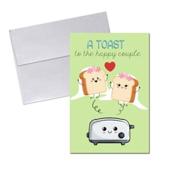 Imagem de Cartões de casamento engraçados para casais de lésbicas recém-casados – Brinde ao casal feliz, pão bobo e torradeira, saudação temática para noiva e noiva, cartão de parabéns, 10 x 15 cm com envelope