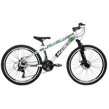Imagem de Bicicleta Freeride Aro 26 Flay KOG 18v Freio a Disco Suspensão Dianteira Branco Verde