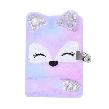 Imagem de Caderno fofo de coruja de desenho animado fofo de pelúcia diário secreto com cadeado e chaves bloco de escrita felpudo A5 forrado com 152 páginas