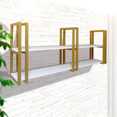 Imagem de Prateleira Estilo Industrial Casa Suspensa Dourada E Branca - Metal de