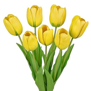 Imagem de Arborus Tulipas artificiais flor sintética haste longa 61 cm, 7 peças de tulipas falsas amarelas para vaso arranjos florais casa escritório fazenda cozinha decoração primavera