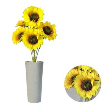 Imagem de Buquê Girassol Artificial Com Vaso Polido Com Pedras Brancas - PlantaI
