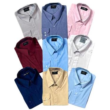 Imagem de KIT 09 peças - Camisa Social Manga Longa Slim e Tipo Linho (sem preto 