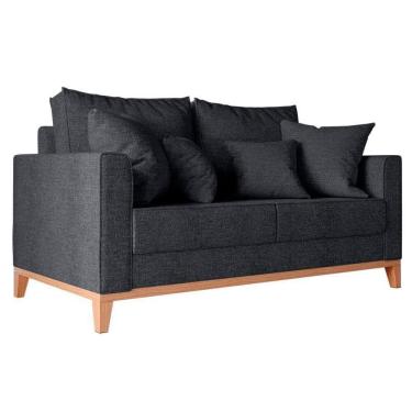Imagem de Sofá Beny 2 Lugares Com Base De Madeira Élpis Móveis Linho Grafite