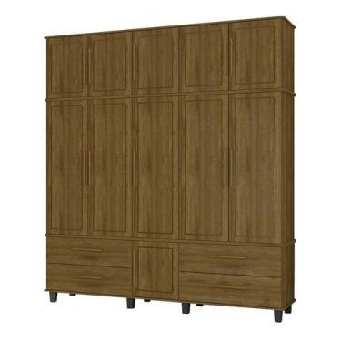 Imagem de Roupeiro Colonial Triplex House 5 Portas Alto Cor Imbuia Rús - Fabrimó