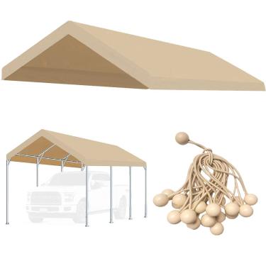 Imagem de Vanteriam Cobertura superior de reposição para garagem atualizada de 3,5 m x 5,8 m para carro, garagem, barraca de festa, barraca com elásticos brancos (apenas capa superior, moldura não incluída) (bege, 25 x 50 cm)