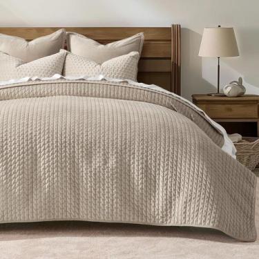 Imagem de Conjunto de edredões EVERGRACE Luxury Velvet Queen Size, 3 peças, cinz