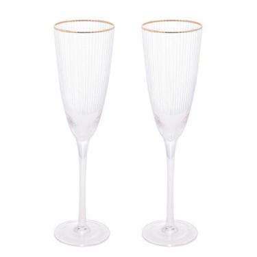 Imagem de Conjunto 2 Taças De Vidro Para Champanhe Com Borda Dourada Lines 300ml