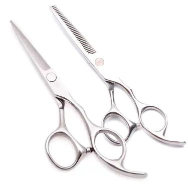 Imagem de Kit 2 Tesoura 6.0 Desfiadeira E Corte Fio Navalha Barbeiro