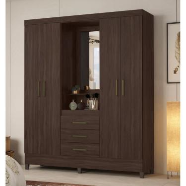 Imagem de Guarda Roupa Pérsia Capelinha com Espelho, 4 Portas e 3 Gavetas - Café Touch Demóbile 