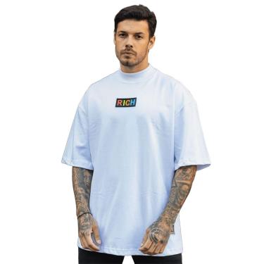 Imagem de Camiseta Oversized Gola Alta Borracha Colorida Streetwear Confortavel Masculina Branco-Masculino