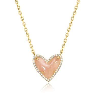 Imagem de G&GEMSJEW Colar feminino com pingente de coração e gota e irregularidade Moissanite | Corrente banhada a ouro branco | Quartzo rosa natural e moissanite | Joias ajustáveis de 45,7 cm + 5 cm, Pink
