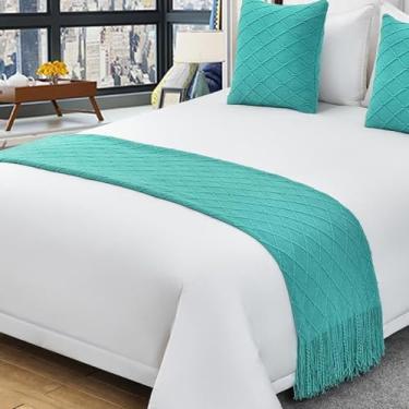Imagem de Cachecol de corredor de cama de hotel com borlas cobertor de cama macio king size proteção de cama quarto casa decorativa cama verde | 60 x 230 cm para cama de 1,5/1,8 m