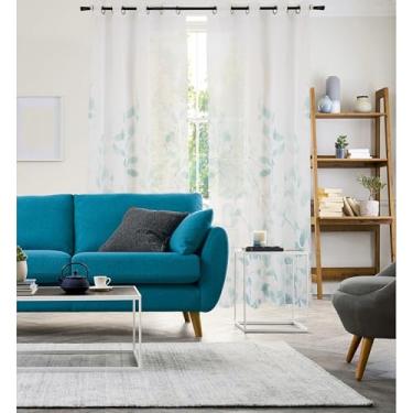 Imagem de Safdie & Co. Cortina transparente 1 painel de 84 polegadas de comprimento. Cortina de janela Cortina de porta de pátio. Cortinas para Ventanas. Cortina azul e branca