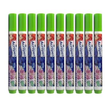 Imagem de Caneta Para Tecido Verde Folha 510 Acrilpen Com 10 Canetas Acrilex - Pintura Permanente Personalização É Ideal Para Personalizar E Detalhar Seus Projetos De Tecido Com Precisão E Durabilidade