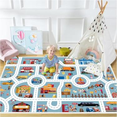 Imagem de Xyrjova Tapete de carro infantil educativo para sala de jogos, decoração de quarto de crianças, antiderrapante, para meninos e meninas