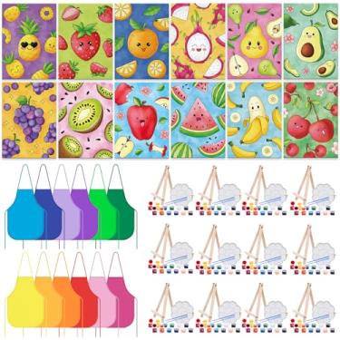 Imagem de Anseal Conjunto de 84 peças de pintura infantil, kit de pintura em tela de frutas, lembrancinhas de festa, inclui 12 telas pré-desenhadas, 12 pincéis, 12 paletas, 12 conjuntos de tintas acrílicas, 12