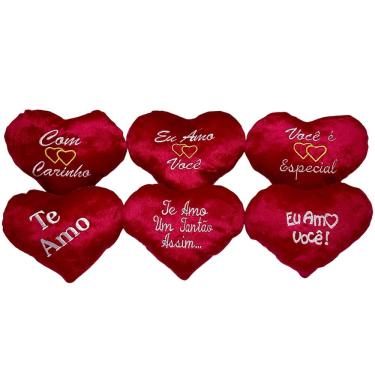 Imagem de Almofada Coracao Pelucia Vermelho Cesta Frases Presente 20cm