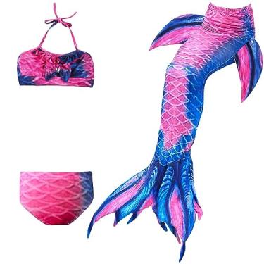 Imagem de LVTFCO Saia de sereia fantasia de Halloween cosplay cauda de peixe vestido de princesa 3 peças roupa de praia, vermelho-150